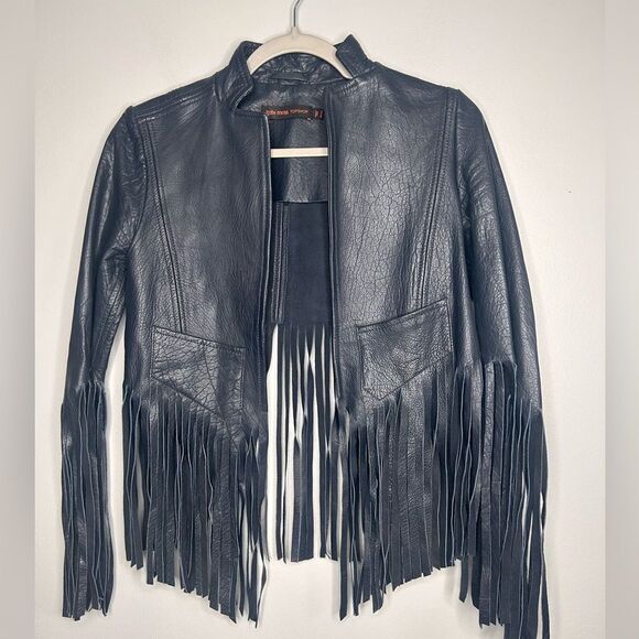 Topshop X Kate Moss Fringe leather Moto Jacket